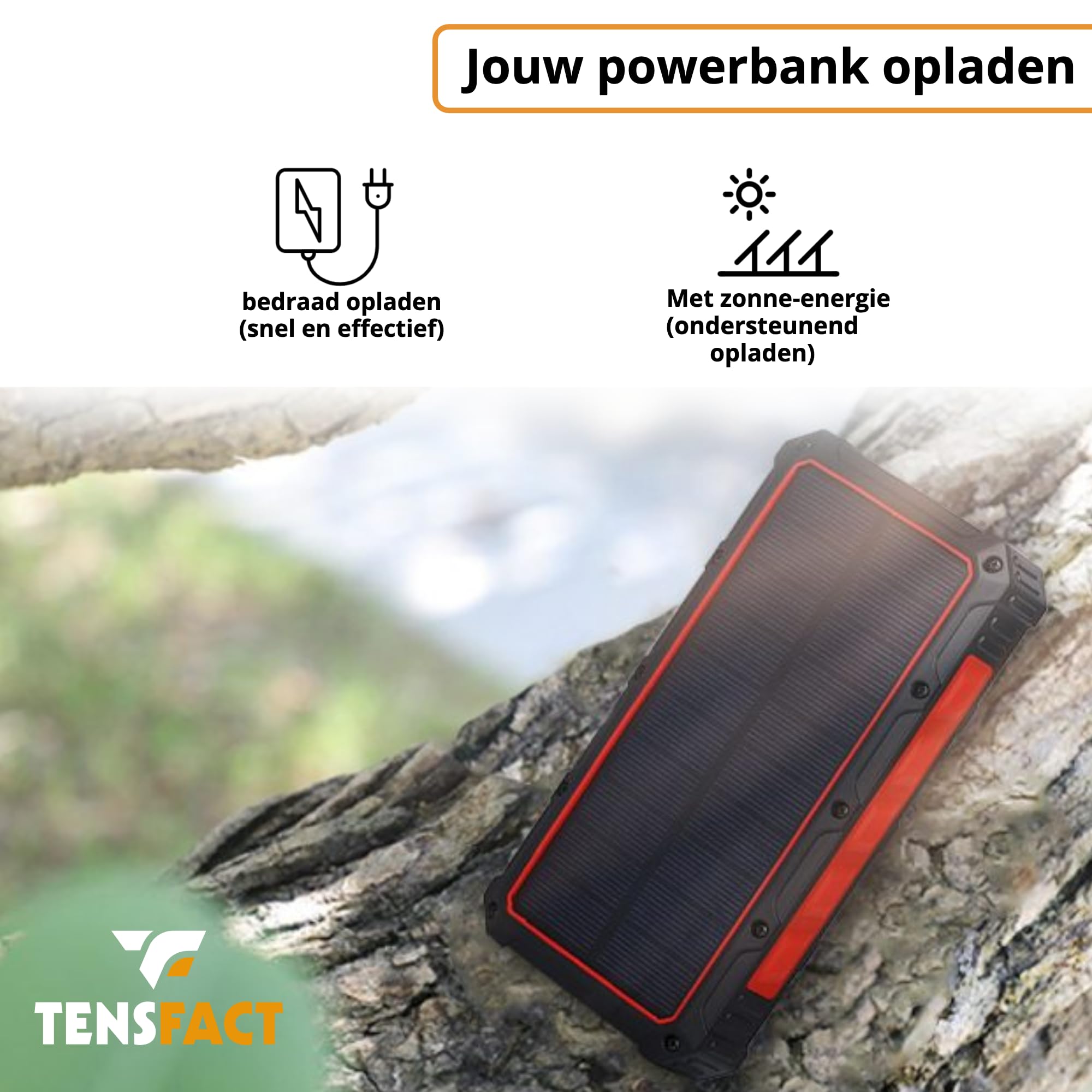 Powerbank solare 36000 mAh Wireless Charger - Powerbank Solare - USB & USB-C - Rosso