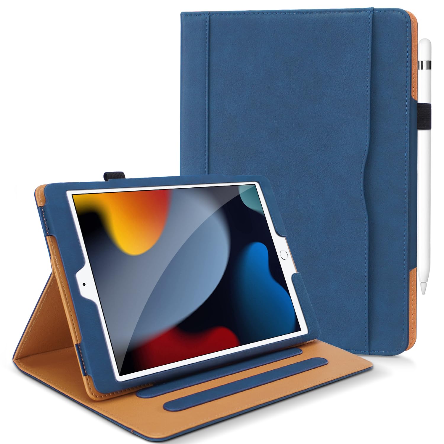 SEYMAC Custodia per iPad 9a/7a/8a Generazione 2021/2020/2019, Custodia Magnetica Intelligente con Funzione di Sospensione/Riattivazione Automatica, Slot per Schede, Supporto Multi-angolo, Nero