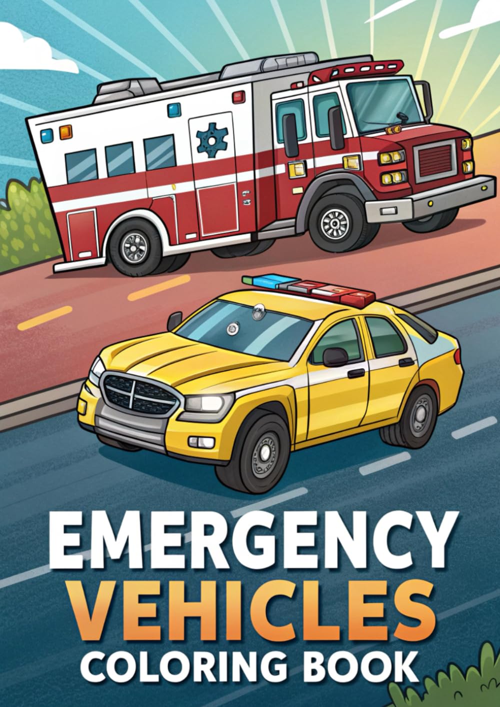 Emergency Vehicles Coloring Book for Kids: 25 Fun Coloring Pages Featuring Fire Trucks, Police Cars, Ambulances, and Rescue Vehicles