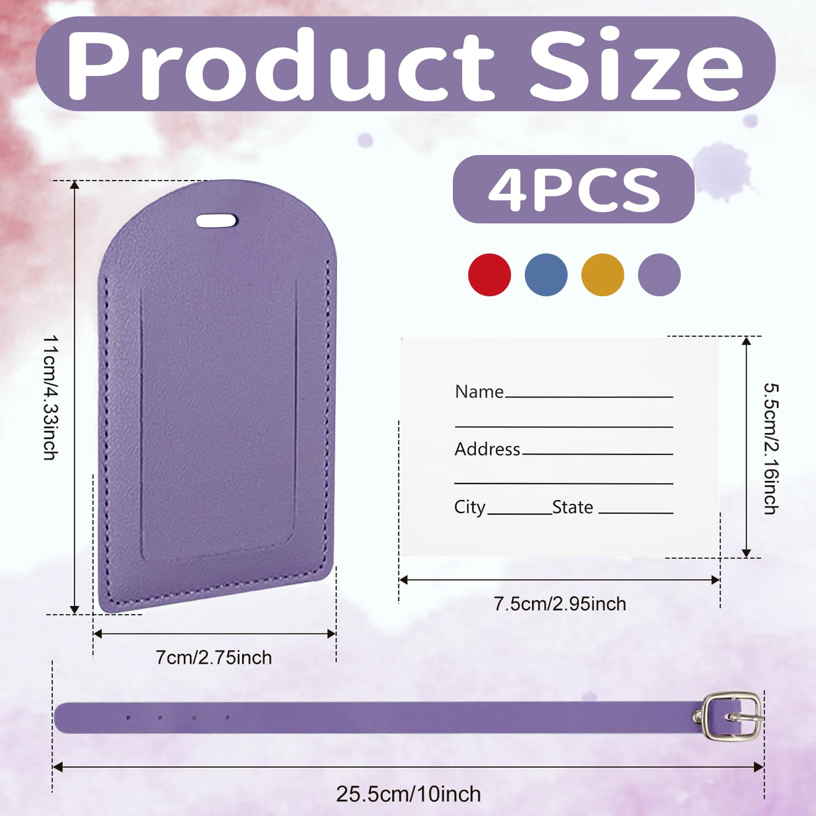 TIANYI-4 Pcs Étiquettes Valise Avion, Étiquettes De Bagage En Cuir Avec Sangle Reglable Pu Cuir Couverture De Protection De La Vie Privee Pour Valises Voyage Violet Bleu Haze Curcuma Rouge