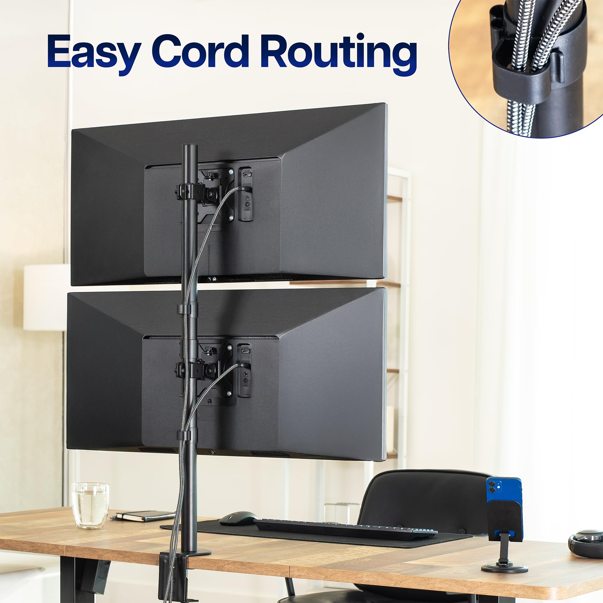 Vivo Supporto per Doppio Monitor Verticale, Supporto Regolabile Extra Alto per 2 Schermi Ultrawide fino a 34 Pollici, Capacità 10 kg, Nero, STAND-V002T