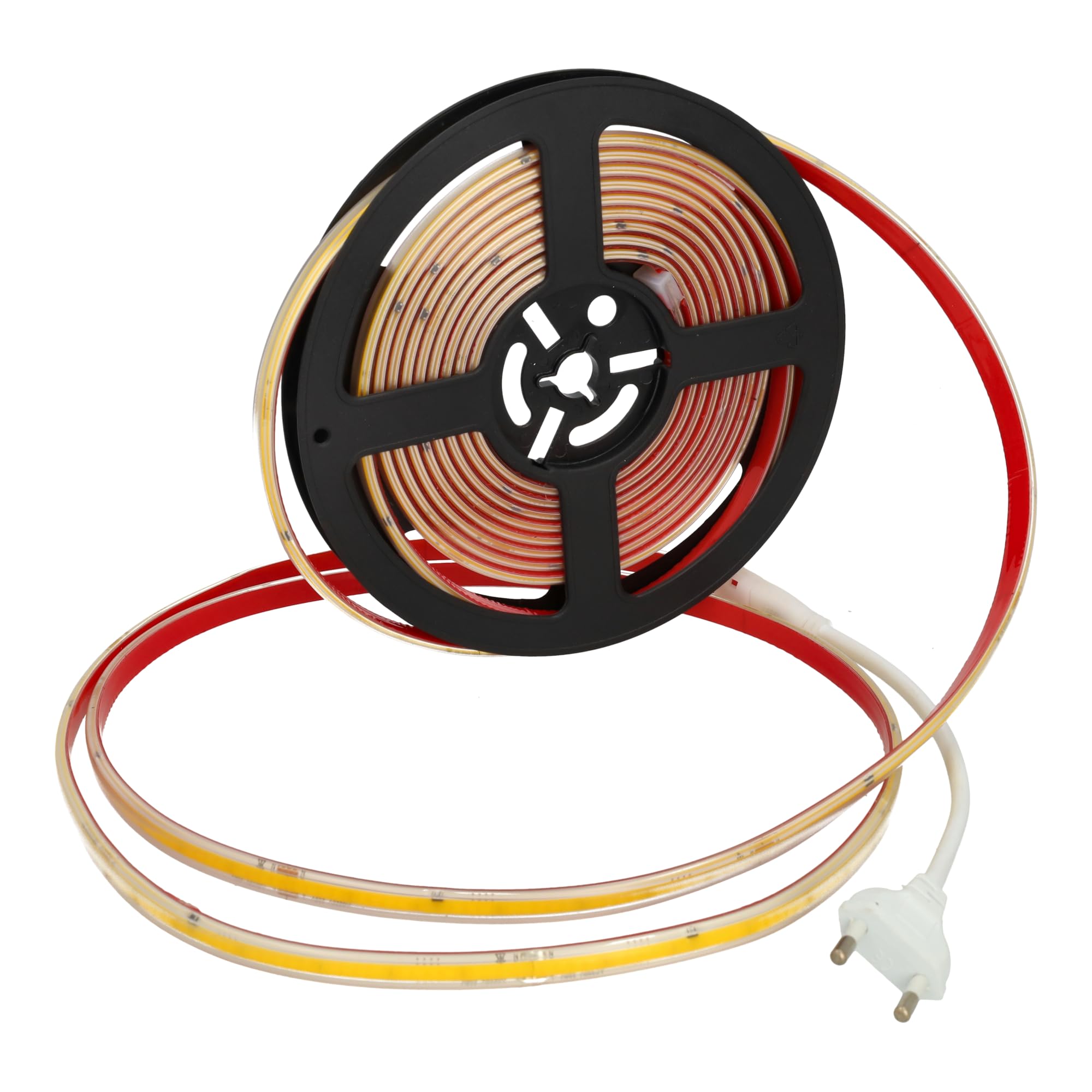 JANDEI – Striscia Luminosa COB LED 220 V 10 W/m, Impermeabile IP65, Tagliabile e Adesiva, Larghezza 8 mm, Nessun Raddrizzatore Necessario, include la Spina, Bobina 5 mt (luce calda 3000K)