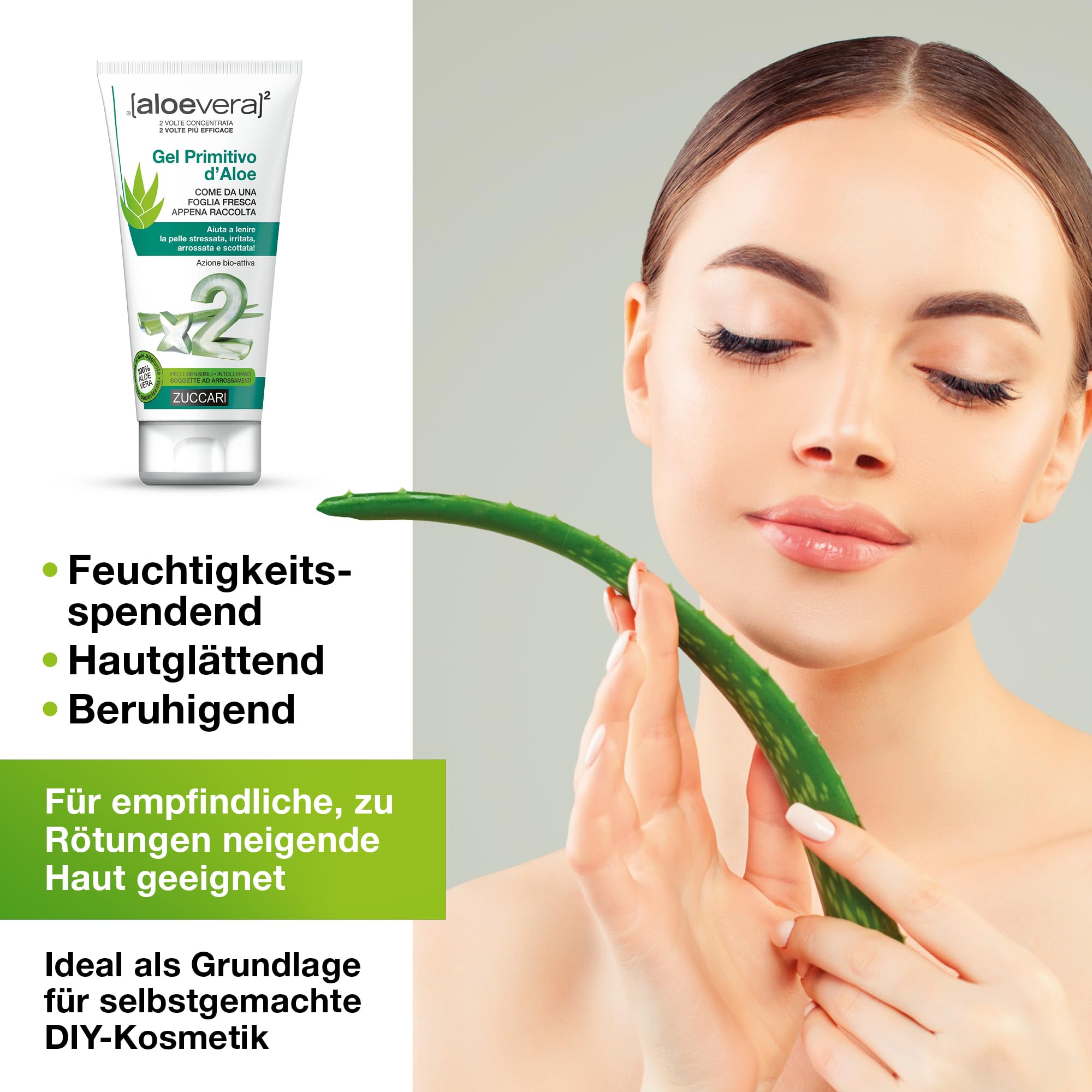 ZUCCARI Aloe Vera Gel 100% Pur 3x150 ml - Feuchtigkeitscreme | Doppelt konzentriert für strapazierte Haut & bei Sonnenbrand - erfrischendes Gel für Gesicht, Körper und Kopfhaut, pur