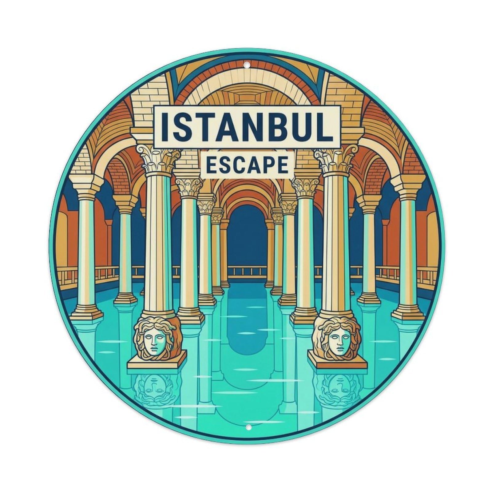 Vintage Travel Istanbul Turkey Escape Vintage Metal Tin Sign Plaque Wall Decor for Cafe, Club Bar, Office, Garden Metal Poster 8x8Inch