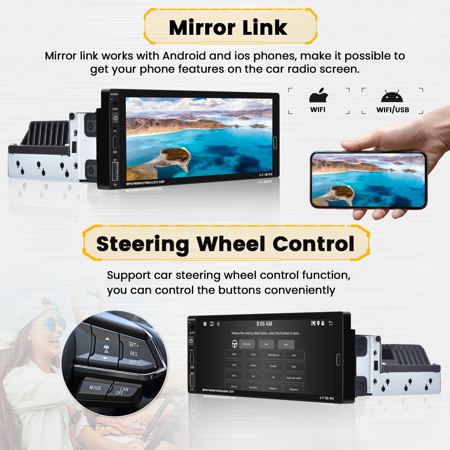 2 64 GB Android 1 Din autoradio Wireless Carplay Android Auto, 6