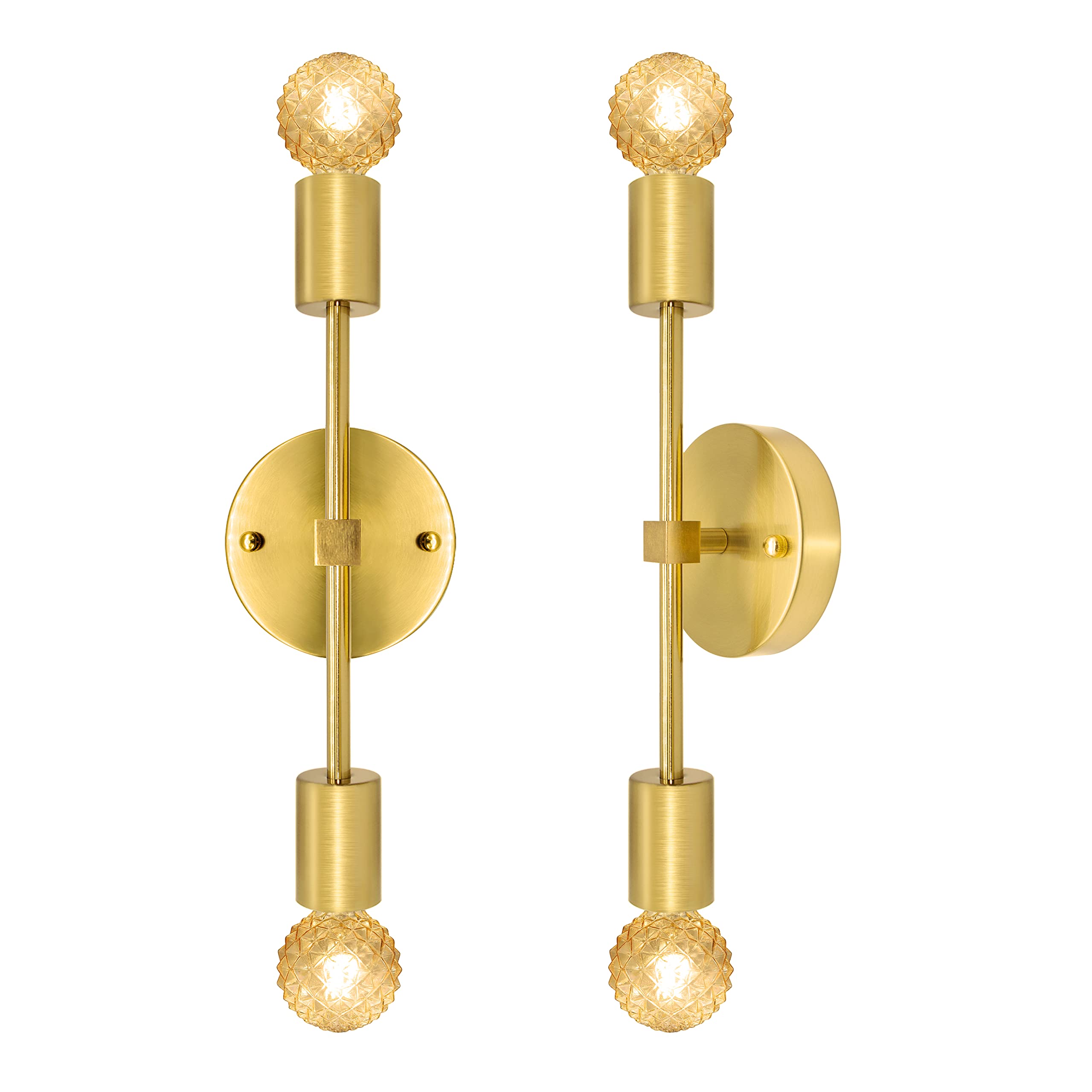 Lámpara de Pared Interior Vintage Dorado, 2 Pack Aplique Pared Industrial con 2 Luces, E27 Lámpara de Pared de Metal Noche para Baño, Salón, Dormitorio, Pasillo, Bar (Sin Bombilla)