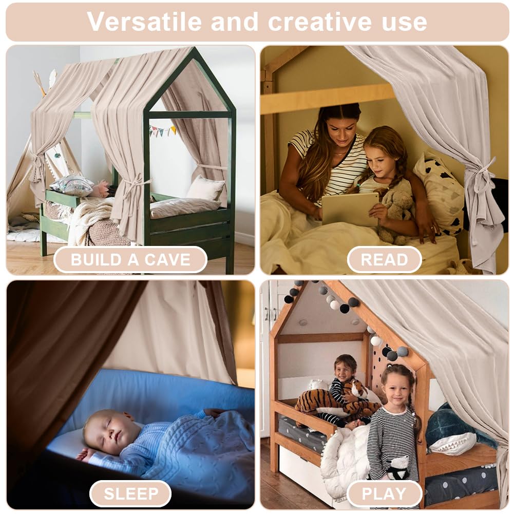 HOTUT 130 * 320cm Ensemble de Décoration de Lit 2 Pièces avec 2 Ciels de Lit,100% Mousseline de Coton Biologique Adapté Aux Chambres de Garçons et de Filles-Gris