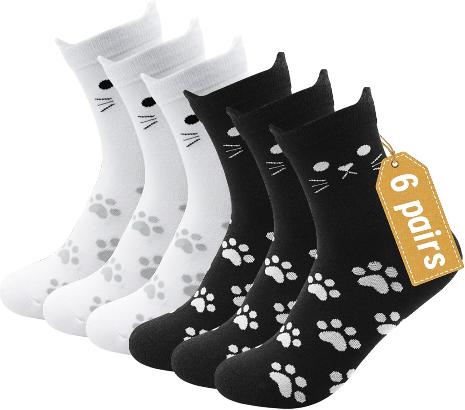 (6 or 10 Pairs Cotton Thin Cute Cat Socks for Women Crew - Fashion Soft Comfty Breathable Novelty Animal Socks