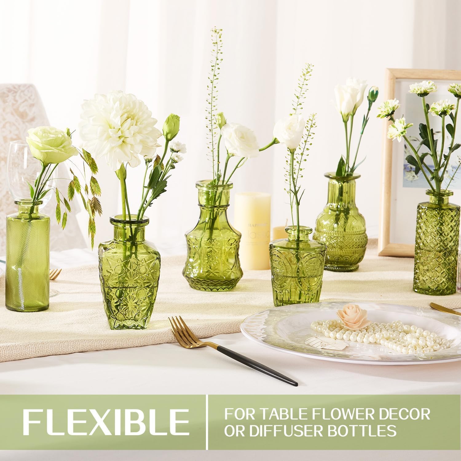 24PCS Mini Bud Vases As Wedding Centerpieces for Tables,Clear Bud Vases for Flowers,Small Flower Vases Suitable for Birthday Party,Anniversary,Wedding Reception,Baby Shower (Green, 24PCS) - Image 4