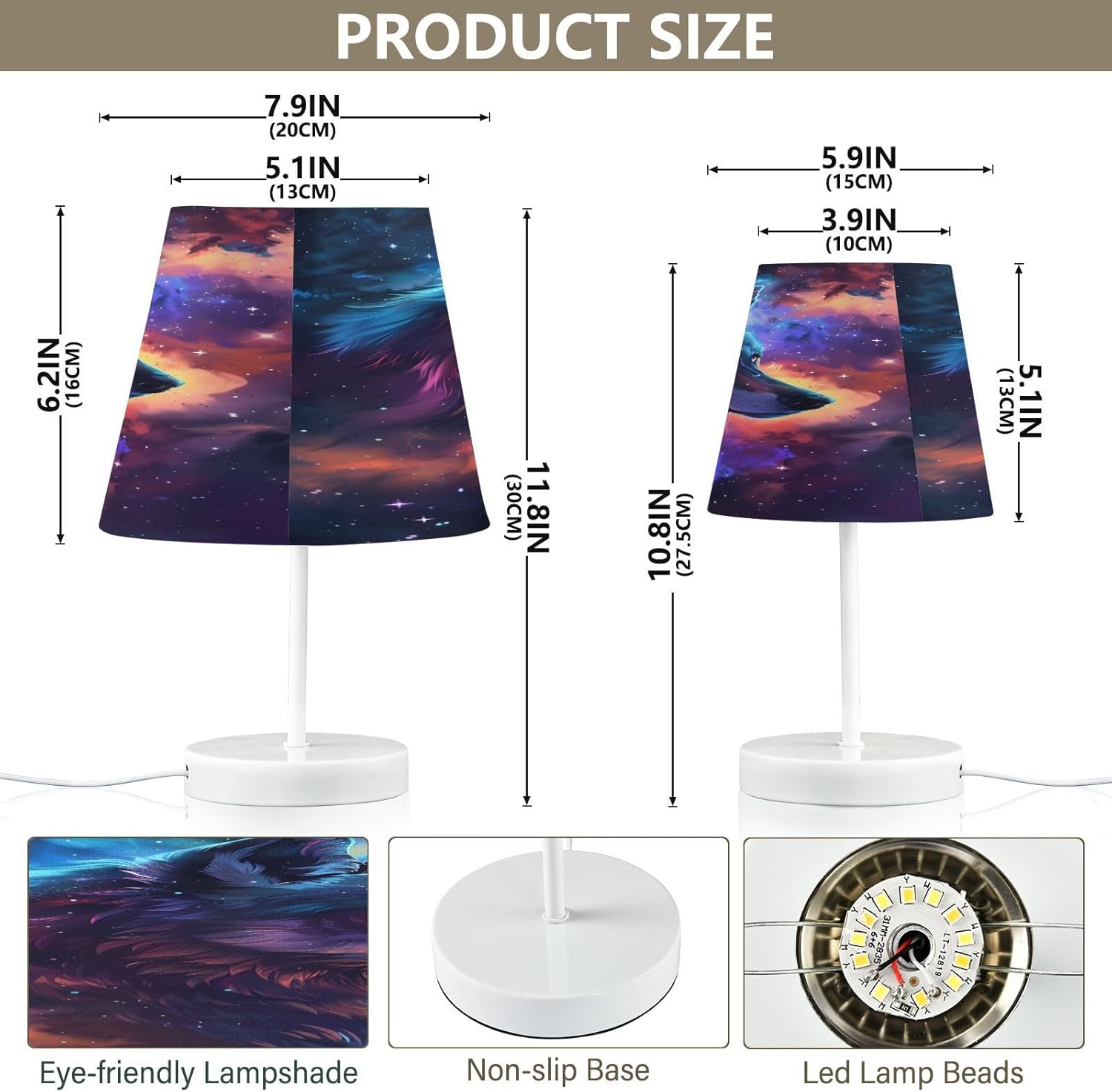 ALAZA Space Wolf Galaxy Decor Bedside Table Lamp with USB Port 3 Color Temperatures LED Desk Lamp for Bedroom Office S