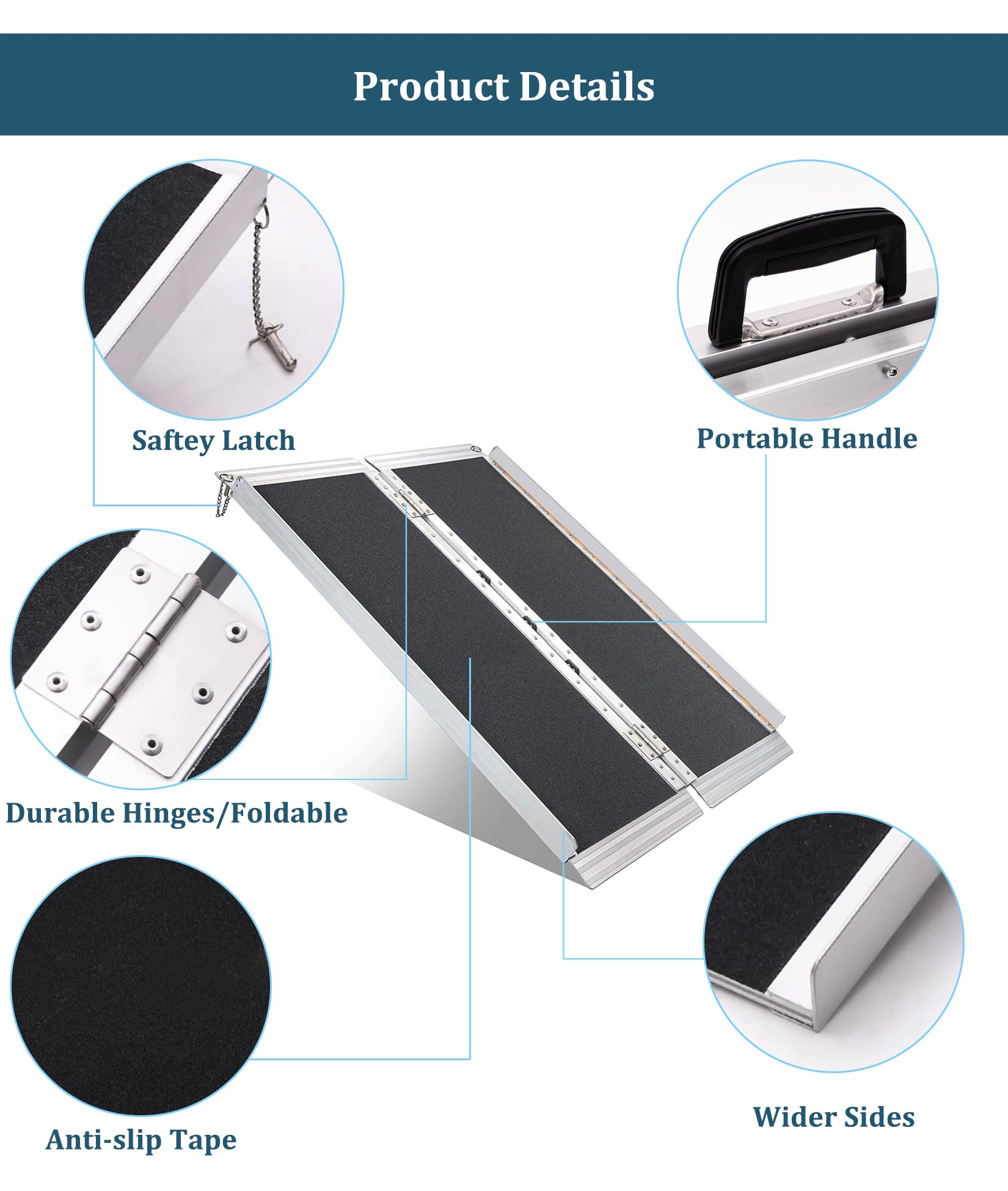 Barandillas para Rampas de Acceso para Sillas de Ruedas, Rampa de Aluminio para Sillas de Ruedas con Superficie Antideslizante, Portátil Plegable para Sillas de Ruedas,60cm