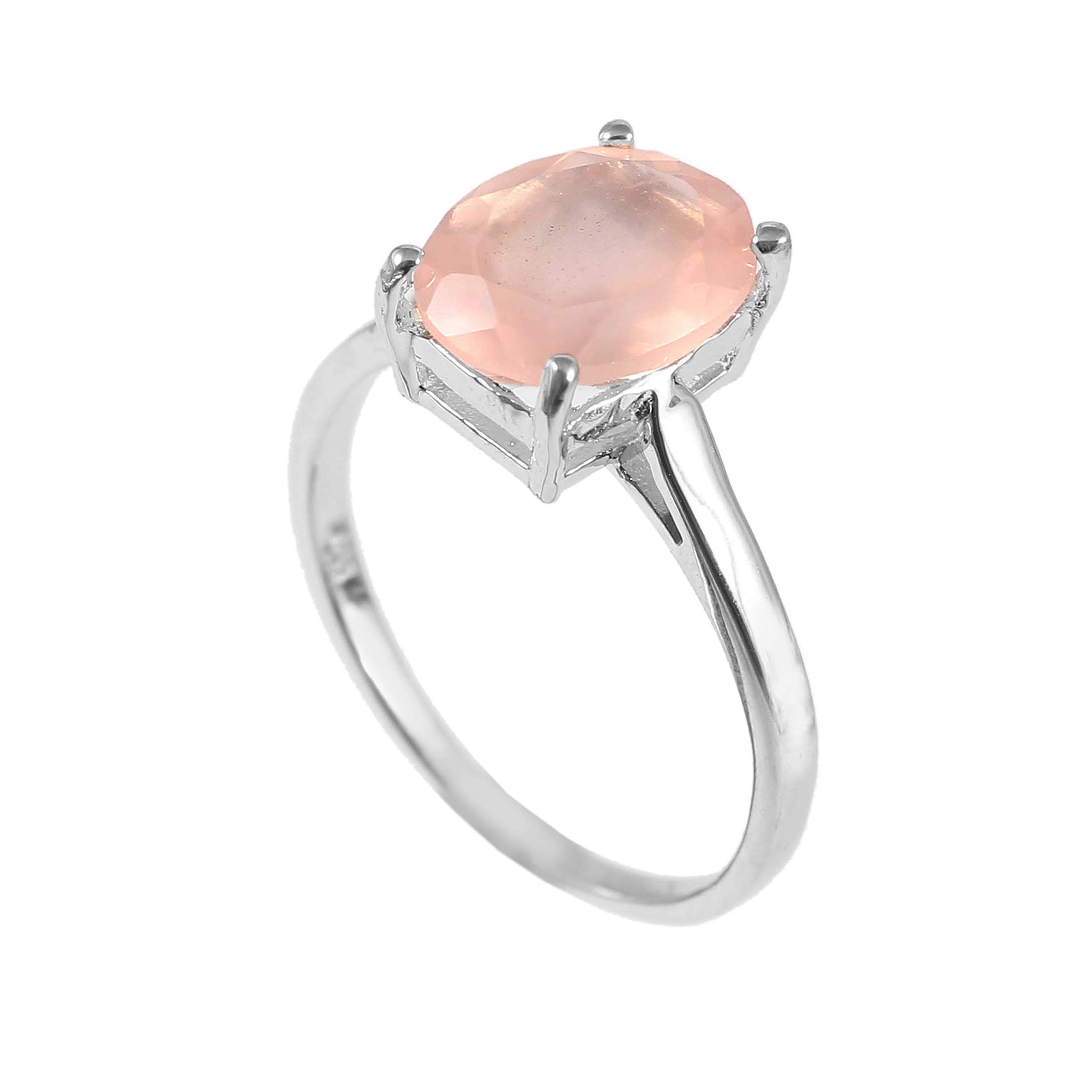 925 Silver Ring for Women and Girls Natural Rose Quartz Pink 9X11 MM Oval-image-49
