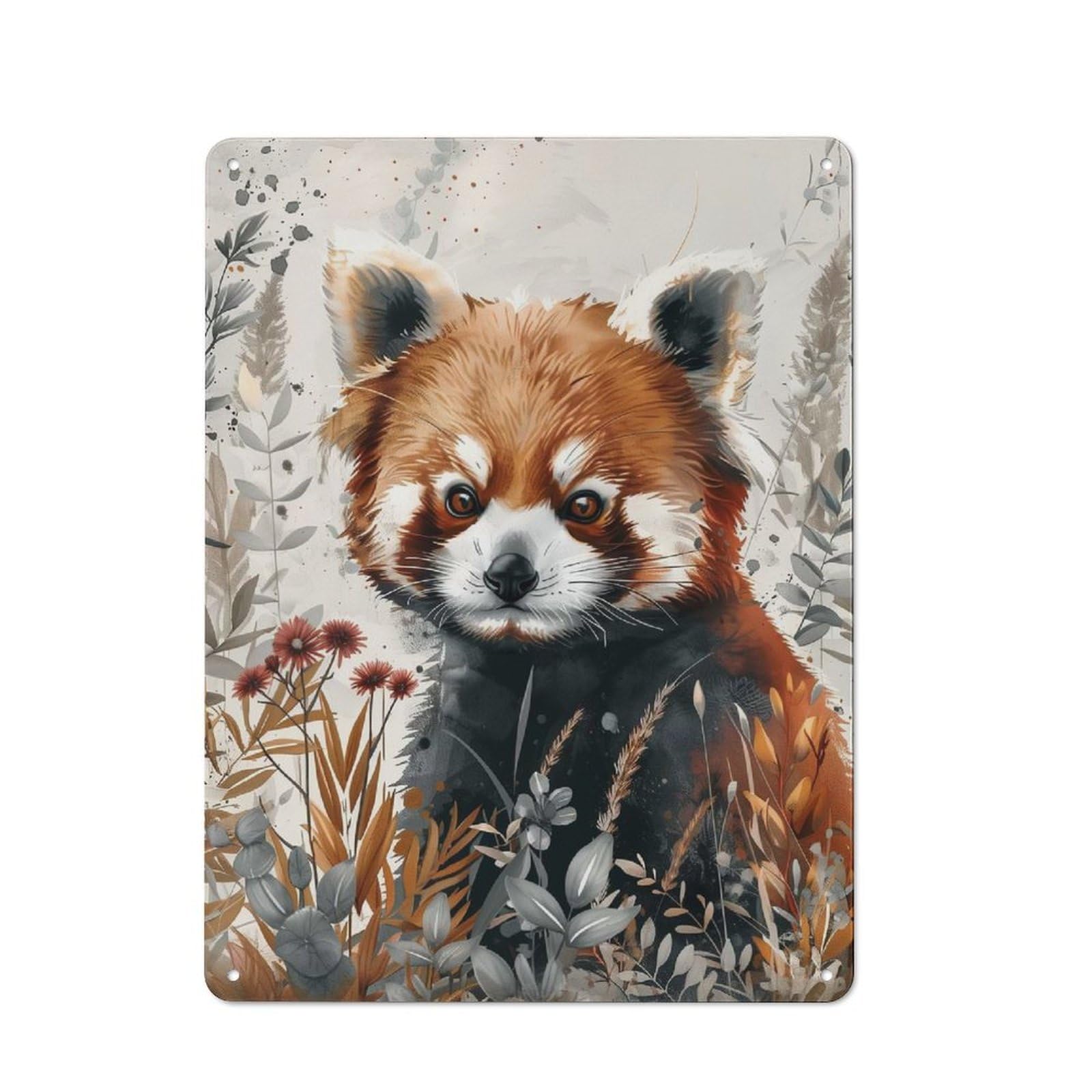 Workshop Style Garage Metal Sign 40x30cm Featuring Red Panda Watercolor, Industrial Wall Art for Garage, Hobby Room, Office Or Man Cave
