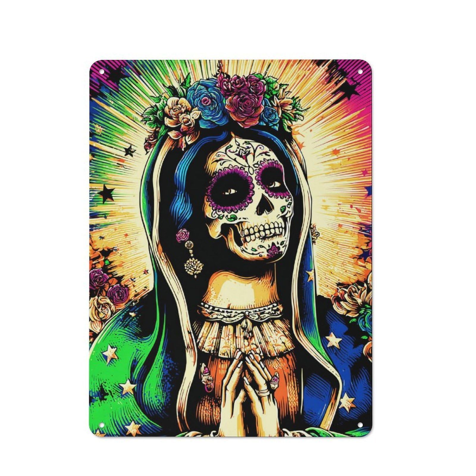 Junmoney Day Of The Dead Virgin Art Print Metal Wall Art Sign 40X30cm, Vintage Vintage Wall Decor For Lounge, Study, Pub Or Wall Gallery