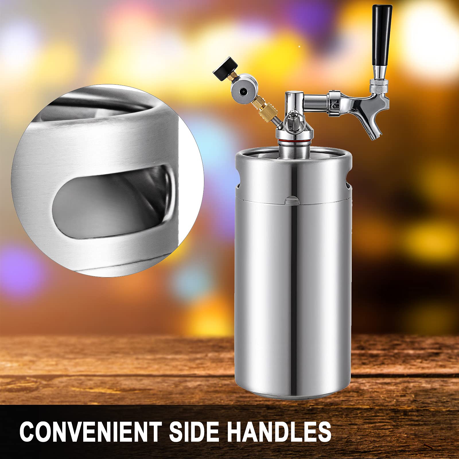 VEVOR Beer Mini Keg 135 Oz, Mini Keg Growler w/Tap Faucet, Pressurized