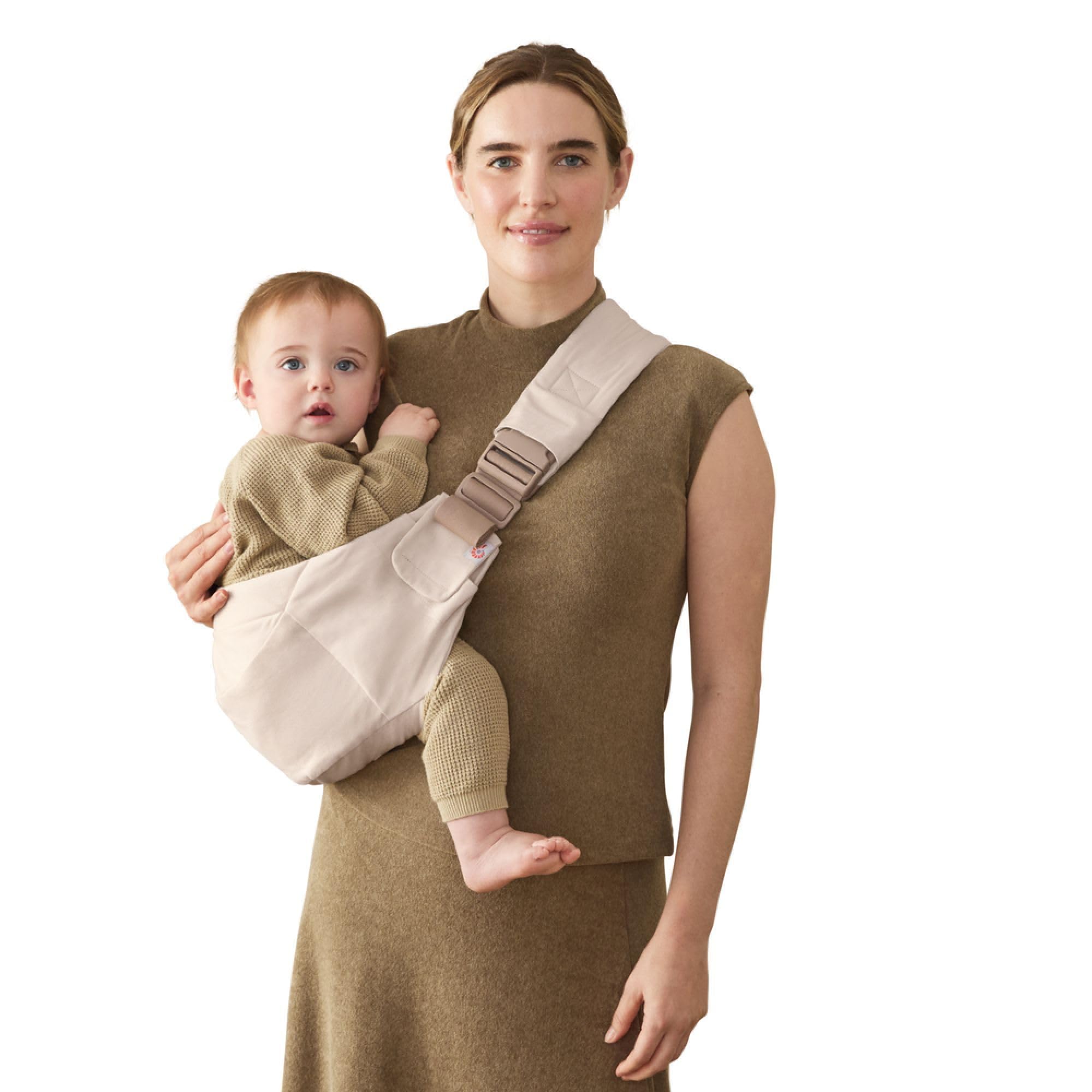 Ergobaby Upsie Sling Babyhüfttrage, Ergonomische Hüfttrage für Babys und Kleinkinder ab 6 Monaten (7,7-20,4 kg), spontanes Wechseln zwischen Laufen und Getragenwerden, Natural Beige