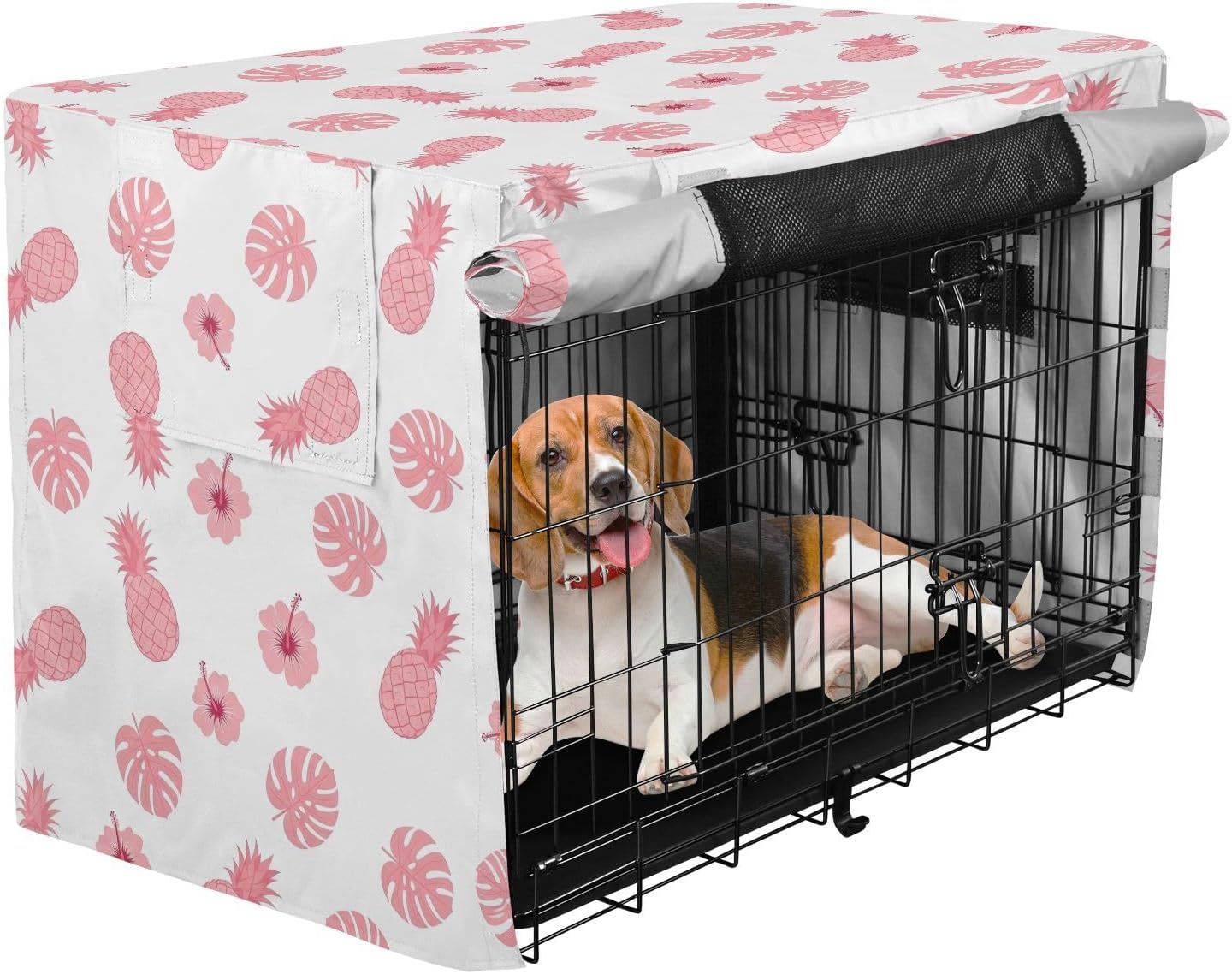 Tropical Pineapples Dog Crate Cover 600D Oxford Pet Kennel Cover with Mesh Window for Dog Cages, Windproof Waterproof Machine Washable, 42"x28"x30"