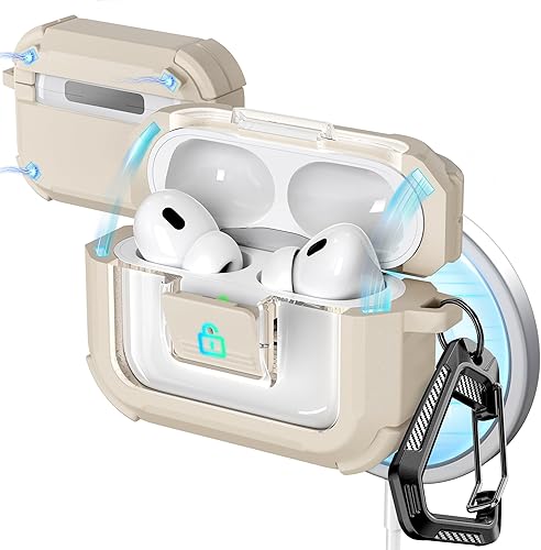 R-fun Funda protectora para AirPods Pro de 2 generación, compatible con Magsafe, bloqueo automático magnético, con kit de limpieza, funda protectora