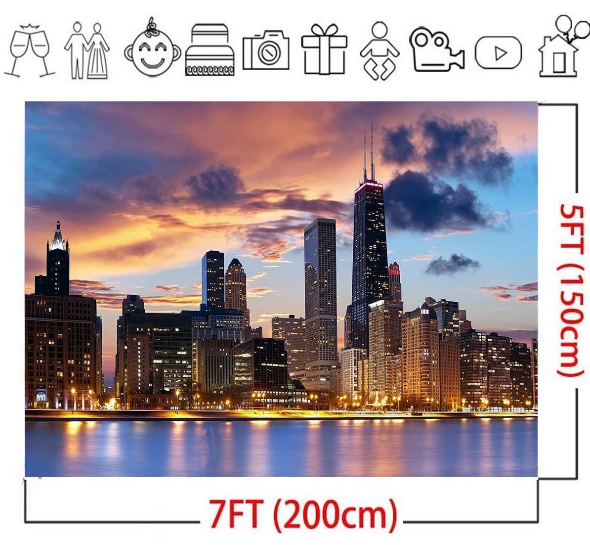Amazon | 7 X 5ft Chicago City Skyline Backdropsハイグレード