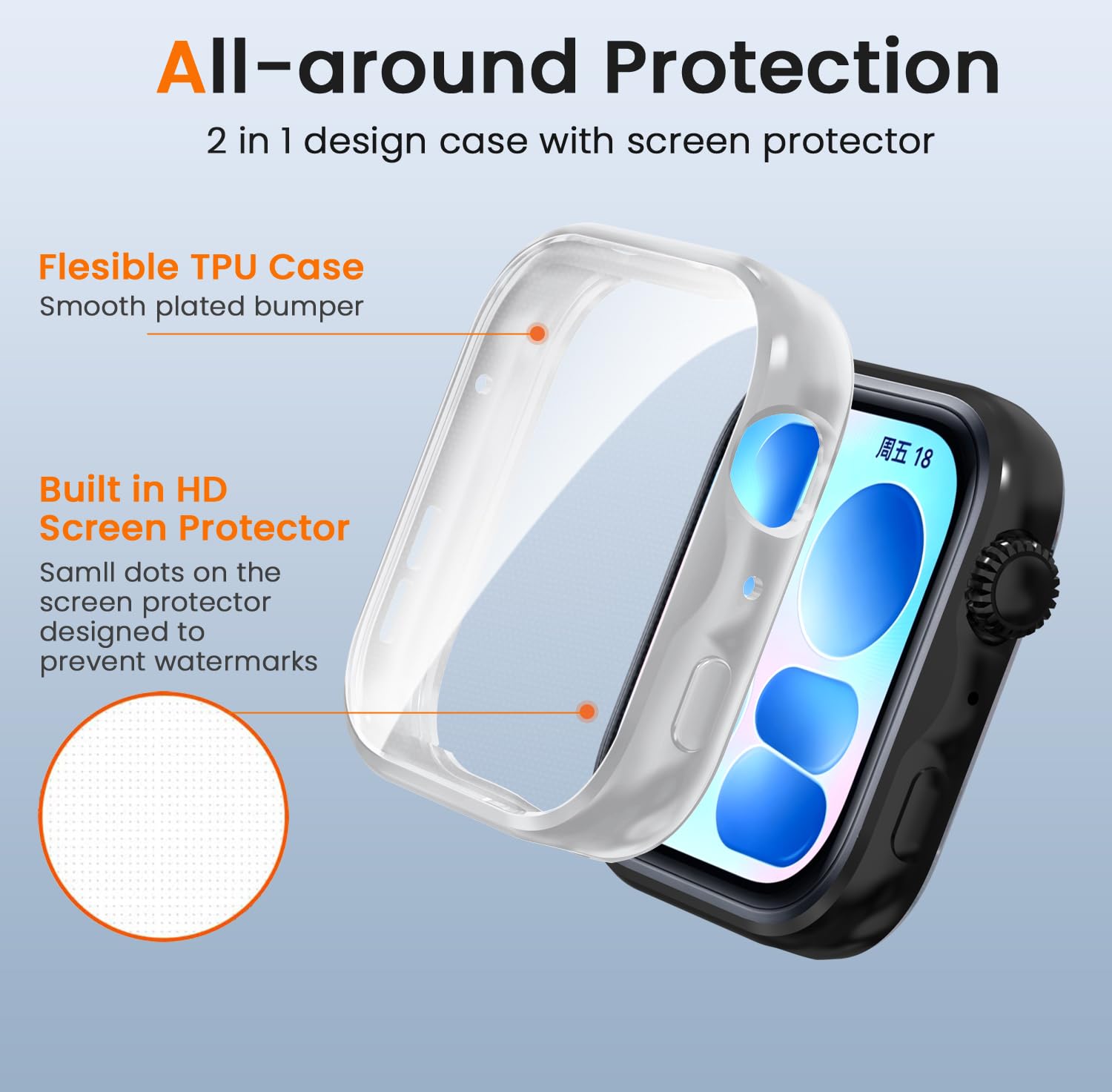 ivoler 3 szt. Etui + Folie Ochronne dla Huawei Watch Fit 5, Pełne Pokrycie, Przezroczysty + Czarny + Srebrny