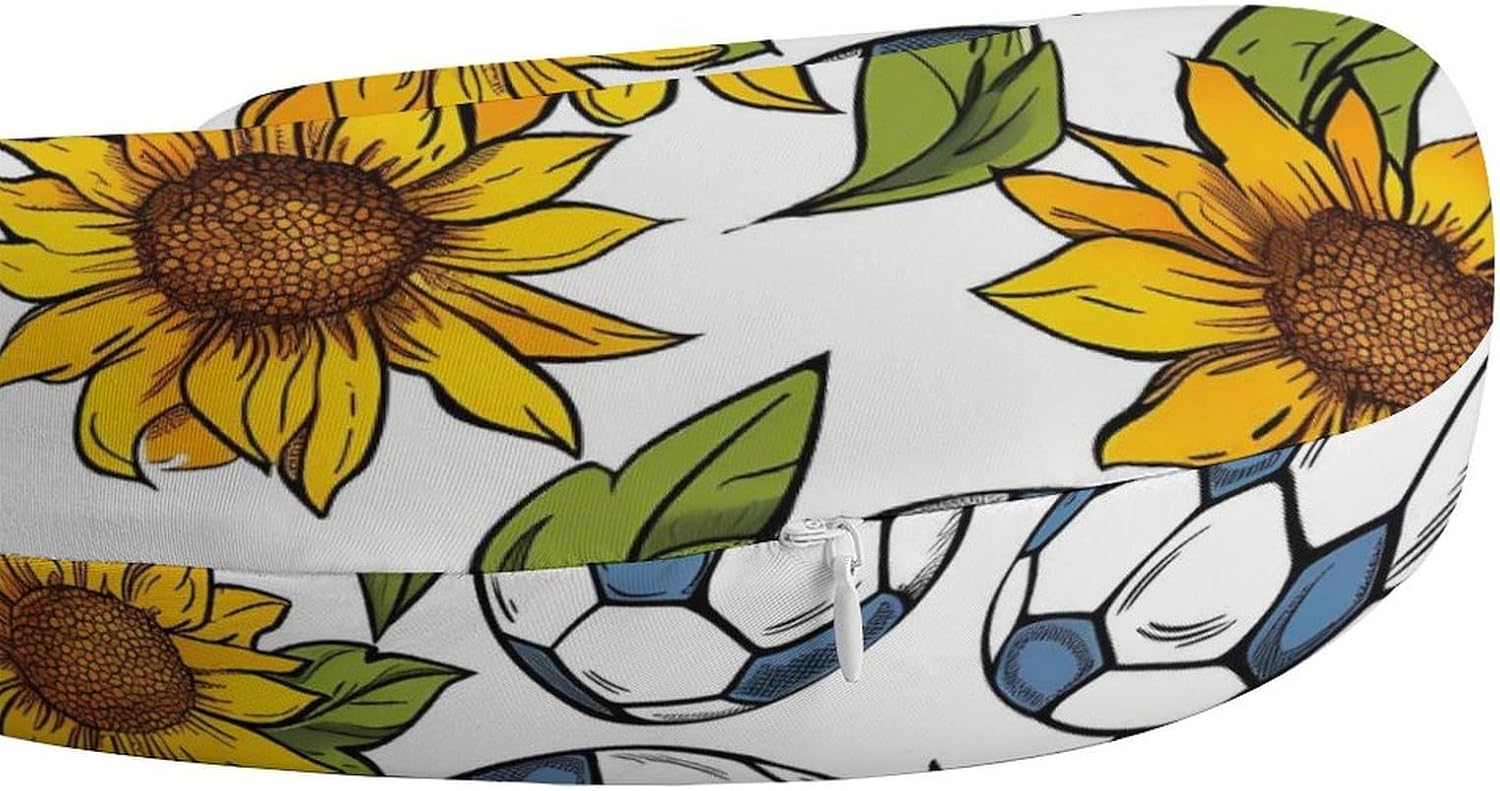 Sunflowers Soccers Funny Travel Pillow U Shaped Memory Foam Neck Pillows Portable for Flight Car Home Office