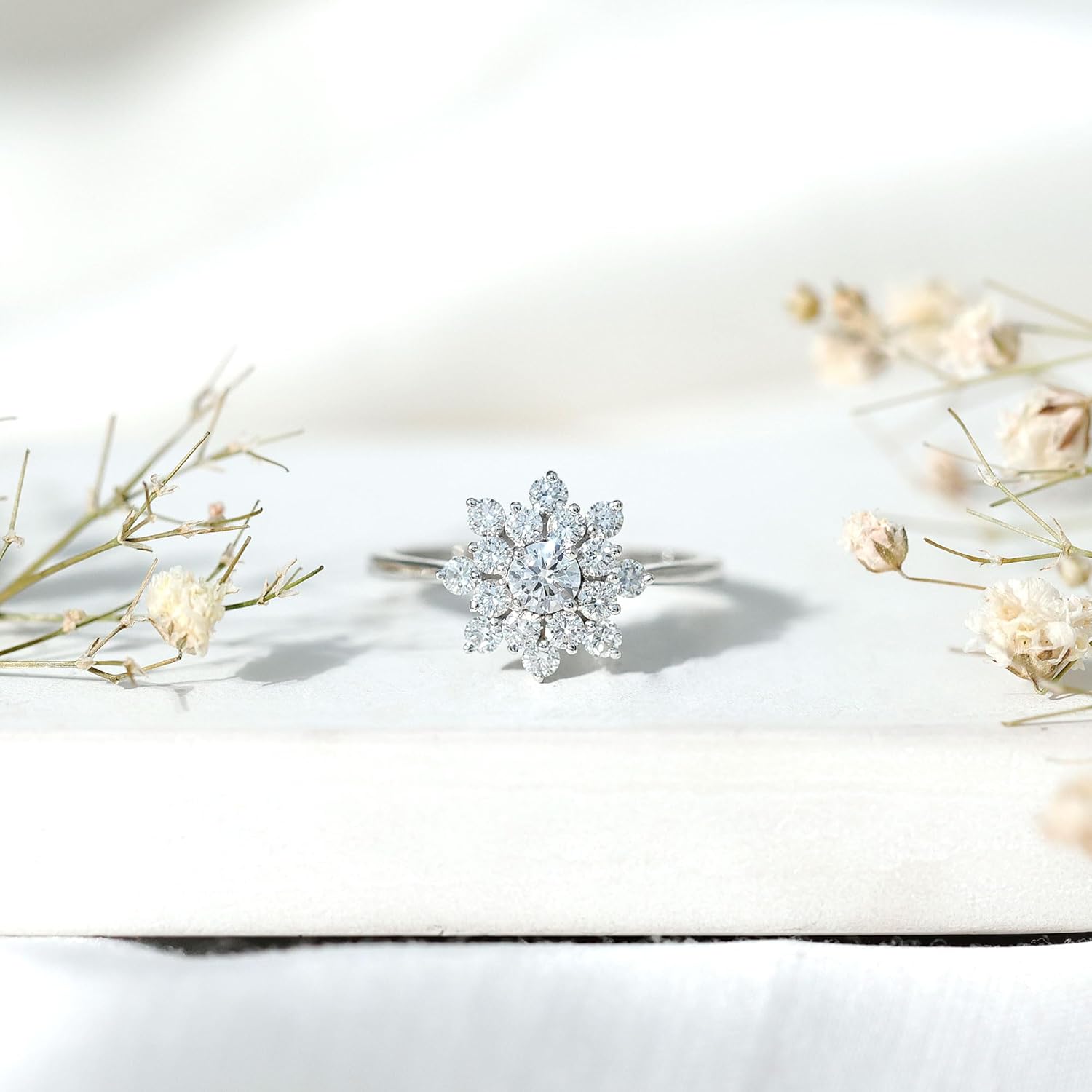 Mothers Day Gift, Certified 0.8 Carat Lab Grown Diamond Flower Engagement Ring, Ef-Vs Quality, Diamond Cluster Ring