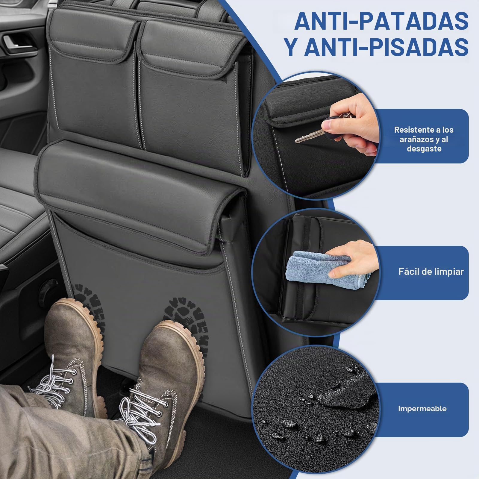 Organizador de Maletero para VW Transporter T6/T6.1 California, Protector de Respaldo Plegable con 3 Bolsillos, Organizador de Maletero de Gran Capacidad, Fácil de Instalar para Viajes y Uso Diario