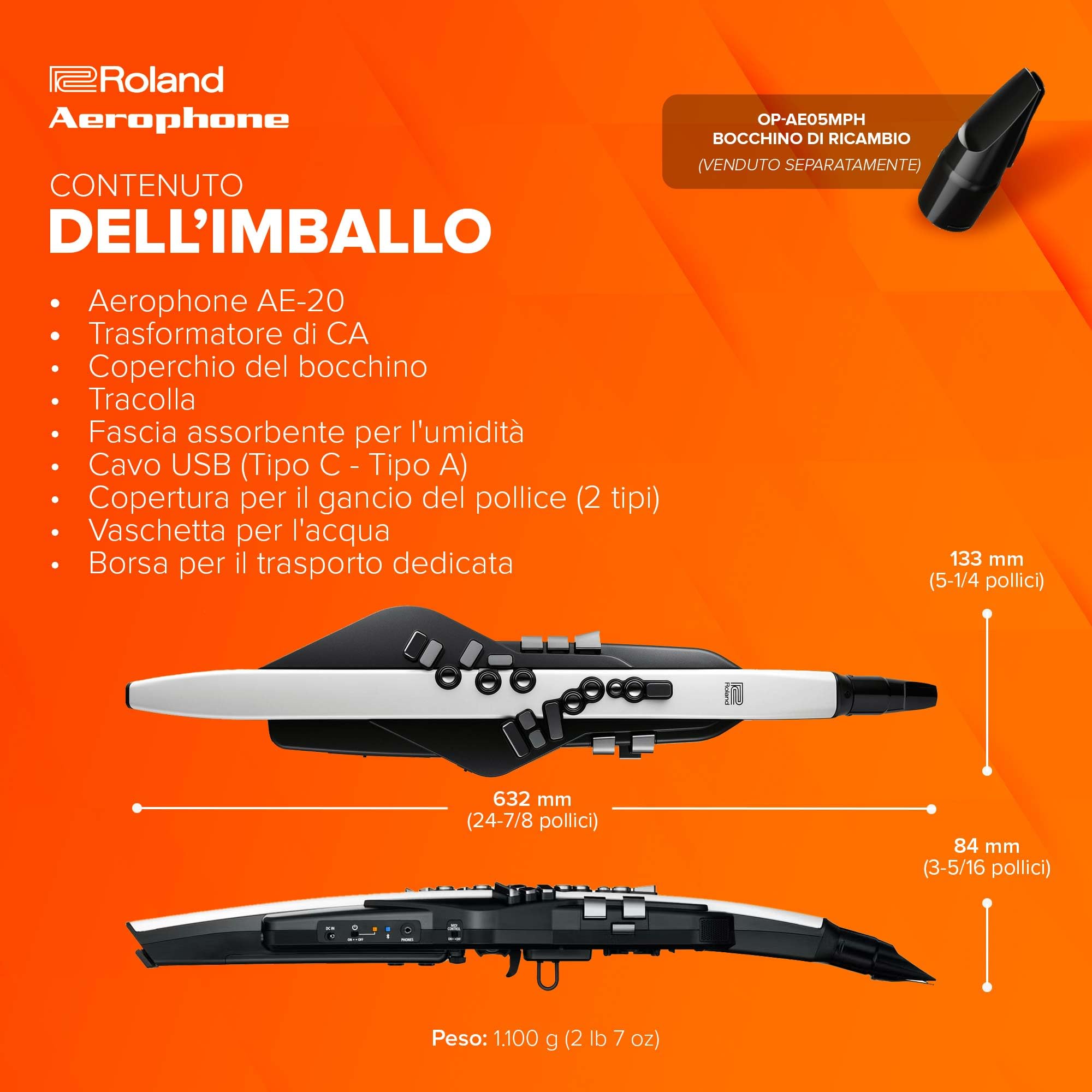Roland AE-20 Aerophone | Strumento a fiato digitale di qualità superiore | Timbri acustici SuperNATURAL e avanzata tecnologia ZEN-Core | Eccellente risposta esecutiva | Oltre 250 timbri