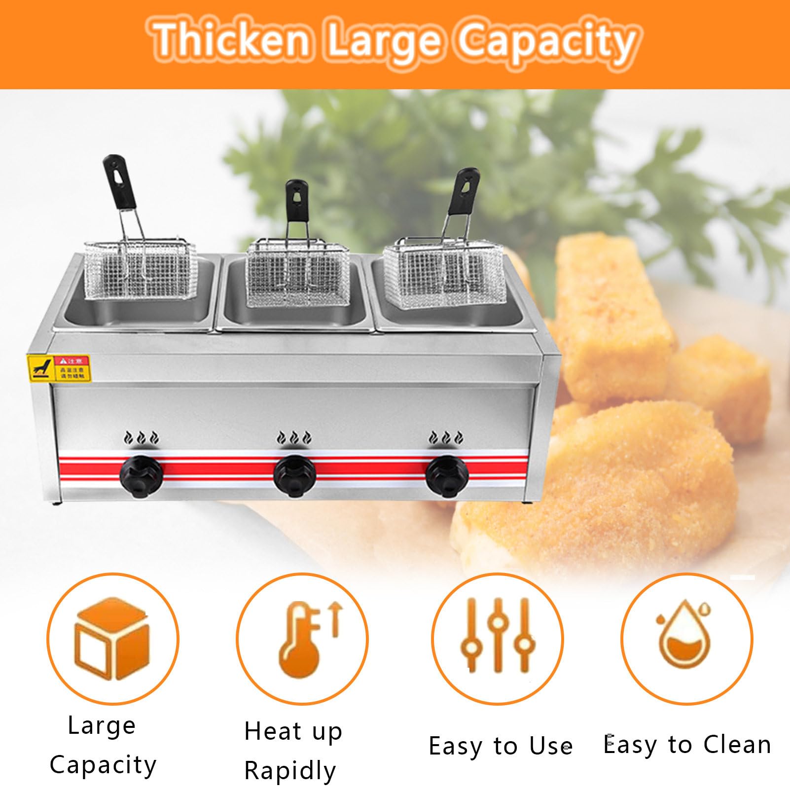 Freidora De Gas LP De Acero Inoxidable, Freidora Industrial De Gas LP De Sobremesa con Dos DepóSitos De 10 L Cada Uno Y 3 Cestas, Ideal para Patatas Fritas 20L
