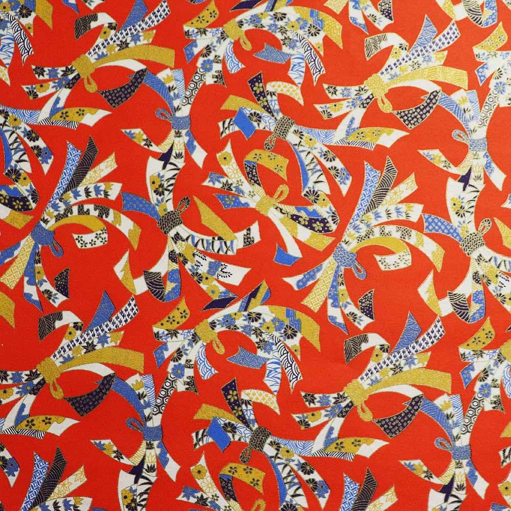 Japanese Yuzen Washi Paper, Reusable Wrapping Paper and Gift Wrap for Origami, Chiyogami and DIY Crafts, 43.3" x 31.5", 1sheet (Red x Ribbon)