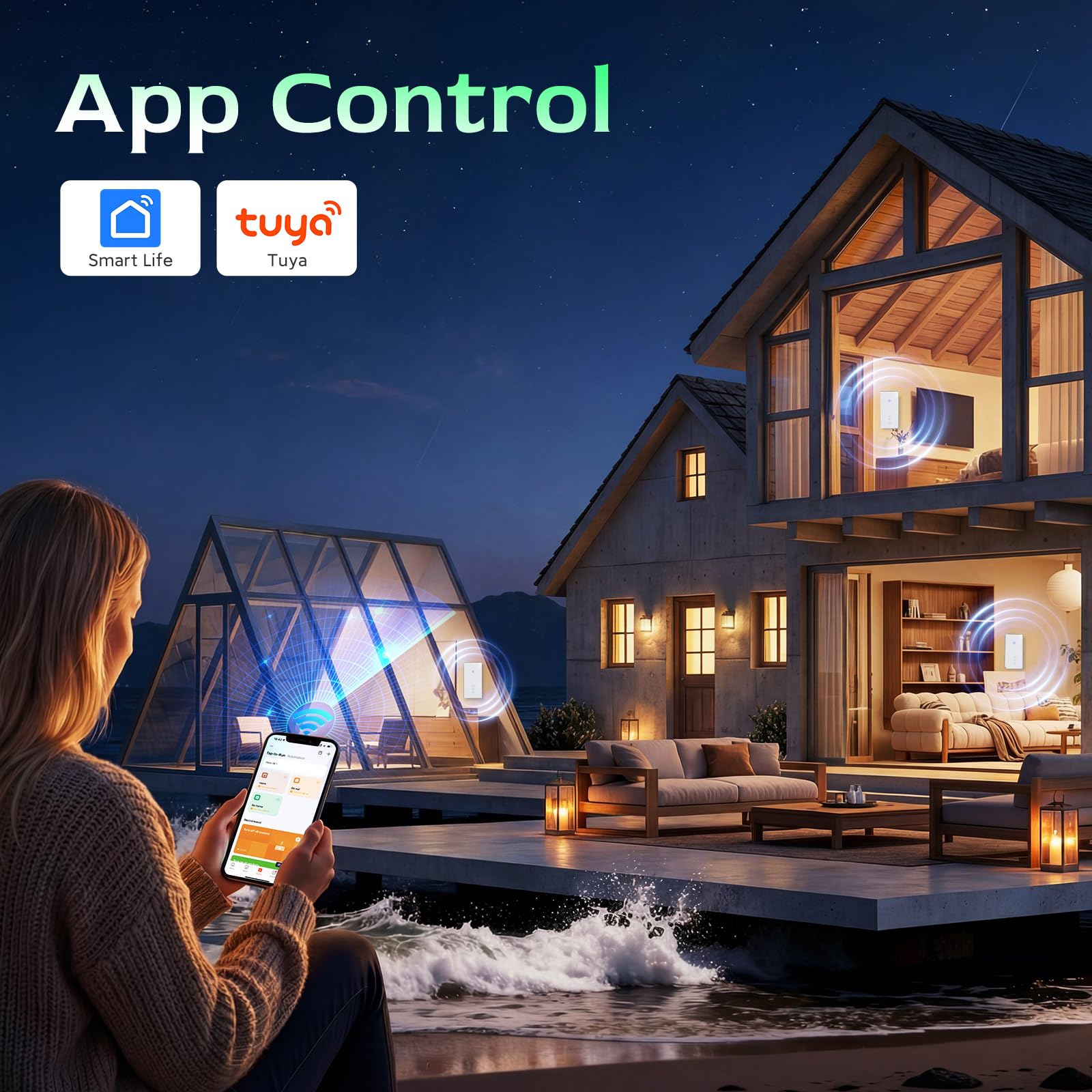 BSEED Interruptor Inteligente con Persiana WiFi,157 * 86mm Blanco,Interruptor Inteligente Pared con Persiana Compatible con Smart Life,Tuya,Alexa y Google Home,Control por Voz,Panel de Cristal
