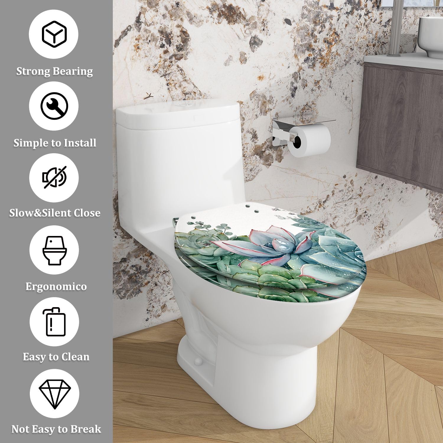 Asiento de inodoro alargado de resina para baño