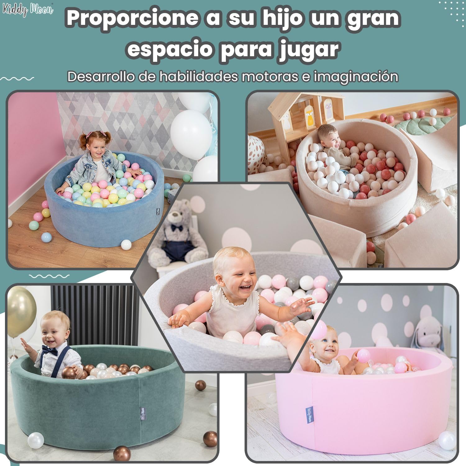 KiddyMoon 90X30cm/300 Bolas ∅ 7Cm Piscina De Bolas para Ninos Hecha En La UE, Gris Clr:Blanco/Gris/Menta