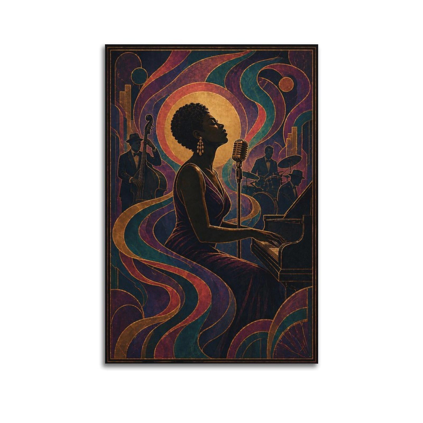 Okngb Unframe-Style Vintage Harlem Style Jazz Band Club Poster Decorative Painting Canvas Art Picture 24X36inch(60X90cm)