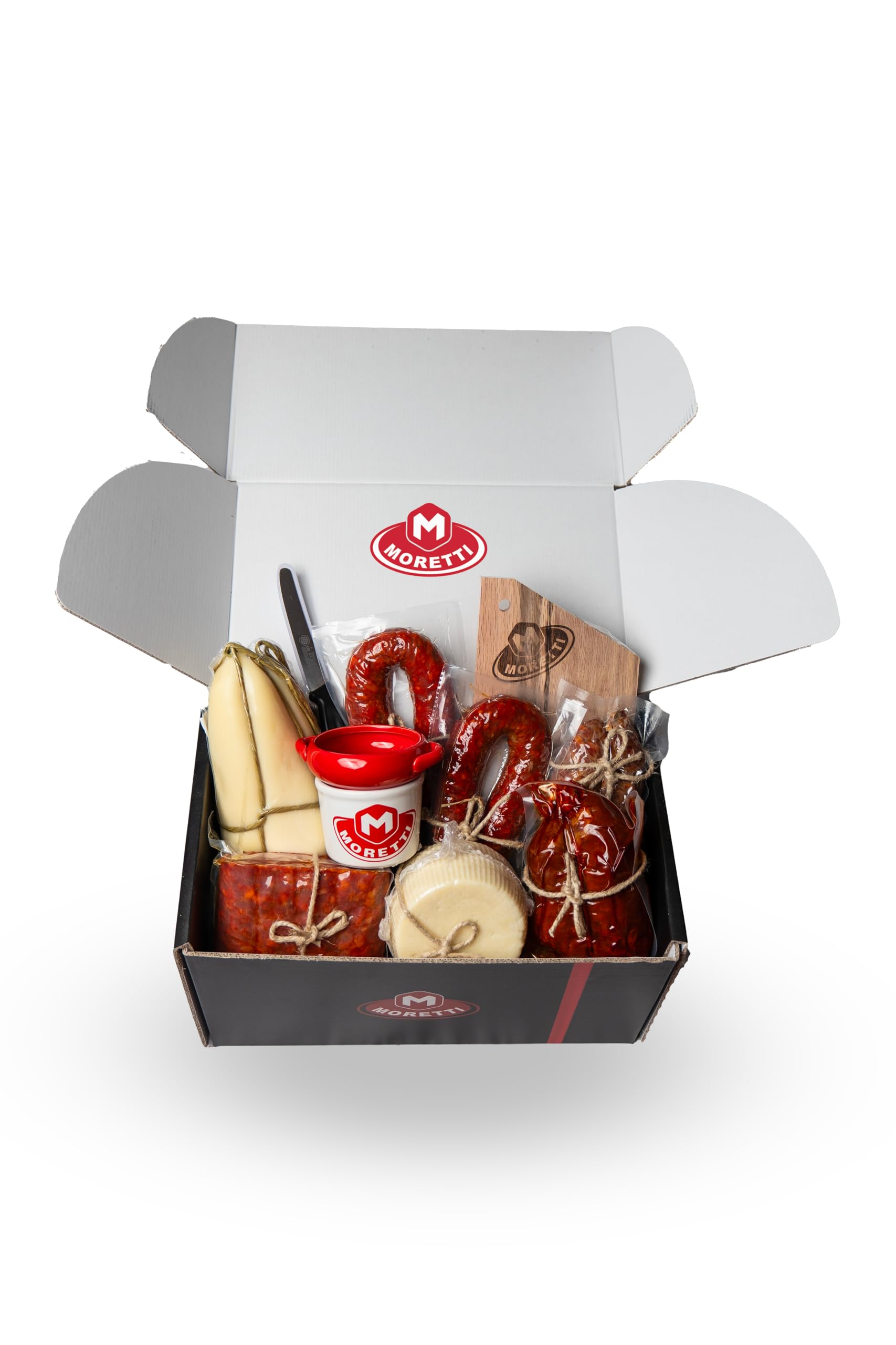 Moretti® Handgemachter Geschenkkorb mit Wurstwaren und Käse – Perfekt für Weihnachtsgeschenke 2024, Sommerpicknicks und Aperitifs – Beinhaltet Geschenke (GESCHENKKORB AUS KALABRIEN)