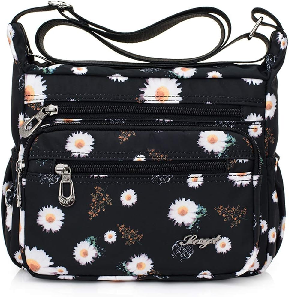 LYFWomens Nylon Floral Shoulder Bag Crossbody Bag Messenger Bags Travel Handbags With Adjustable Strap Waterproof