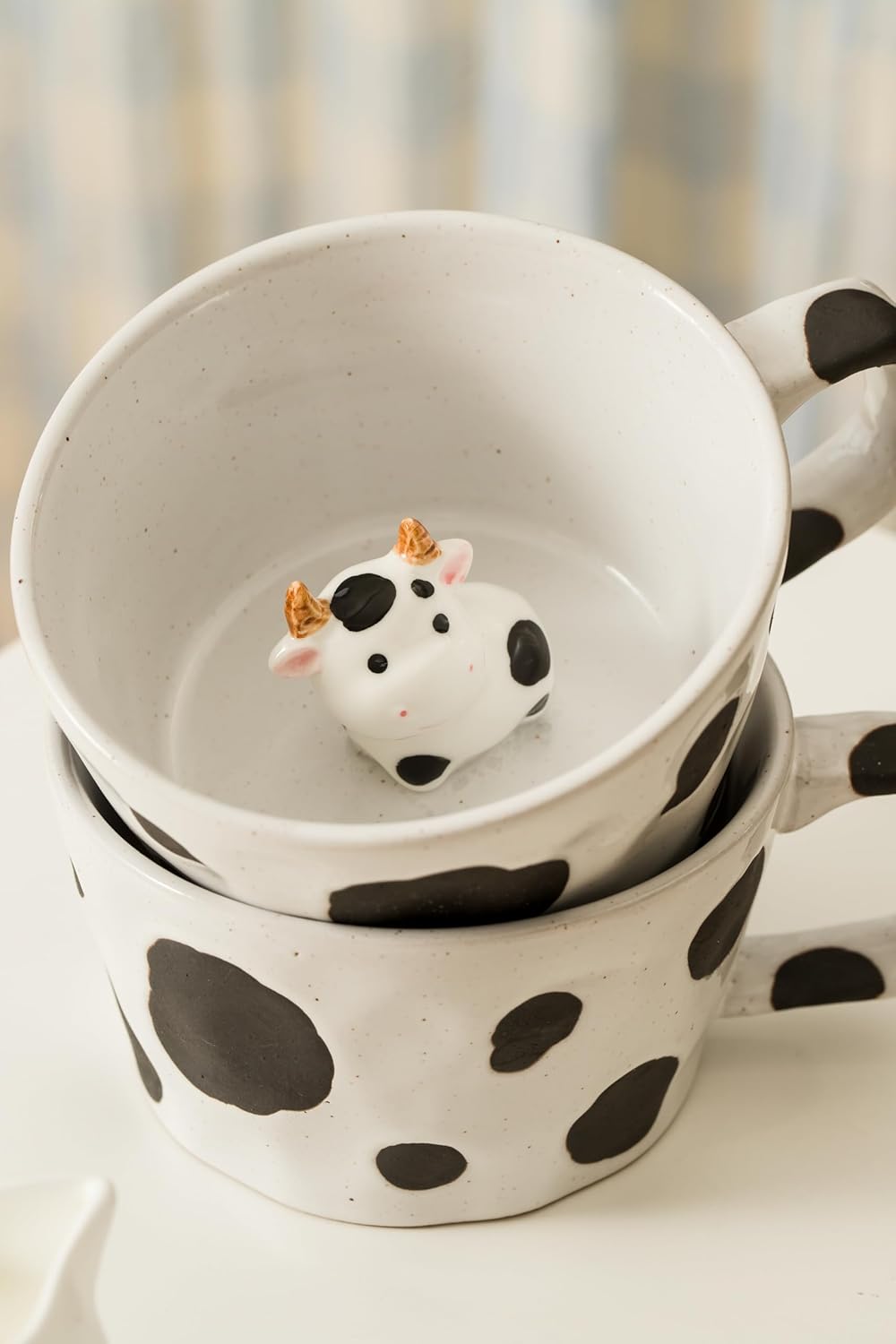 DIHOclub Farmhouse Ceramic Coffee Mug with Animal Figurine – Rustic Stoneware Cup, Matte Finish, Ideal for Breakfast & Home Decor (Black White Cow) - Image 4