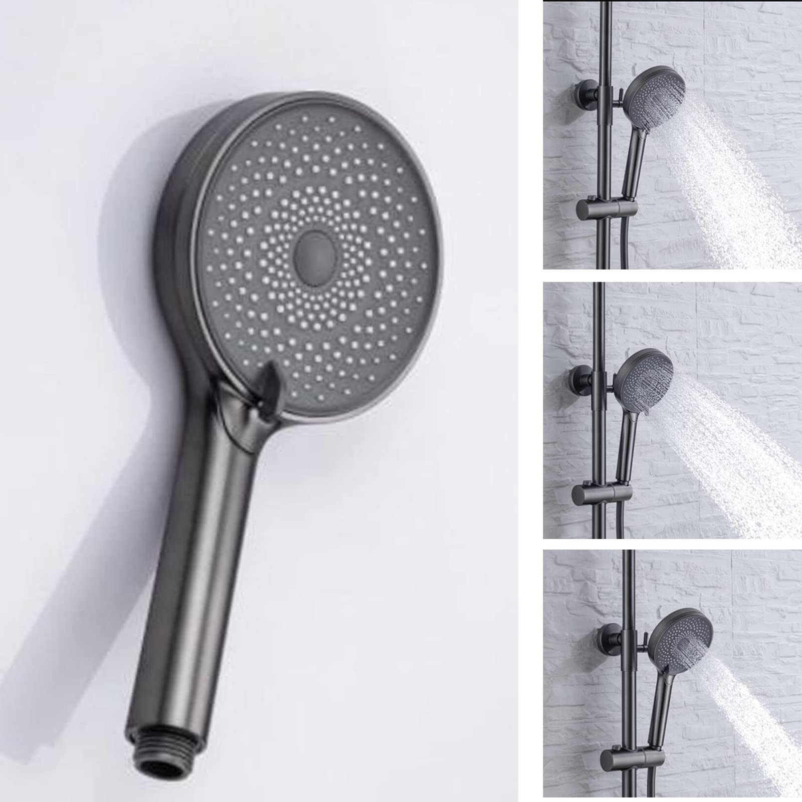 Sistema Doccia a Vista Grigio, Rubinetto Doccia a 4 funzioni, soffione Doccia a Pioggia con doccetta, beccuccio per Vasca, spruzzatore per Bidet, Miscelatore per Vasca, rubinetti p