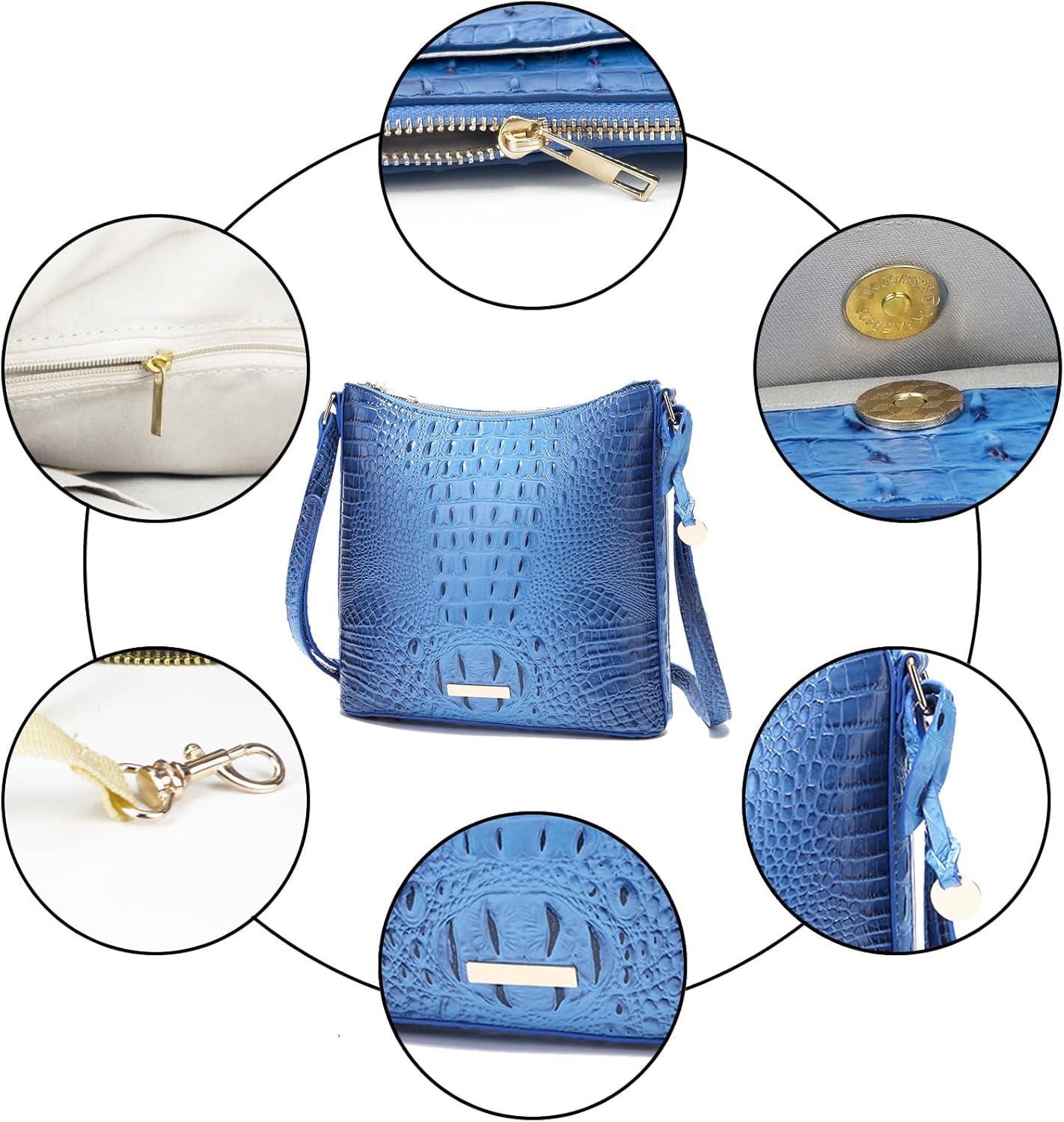 Shoulder Crocodile Flat Handbags for Women trendy Ladies Shoulder Bag Embossed Pattern Leather Crossbody Purse - Image 7