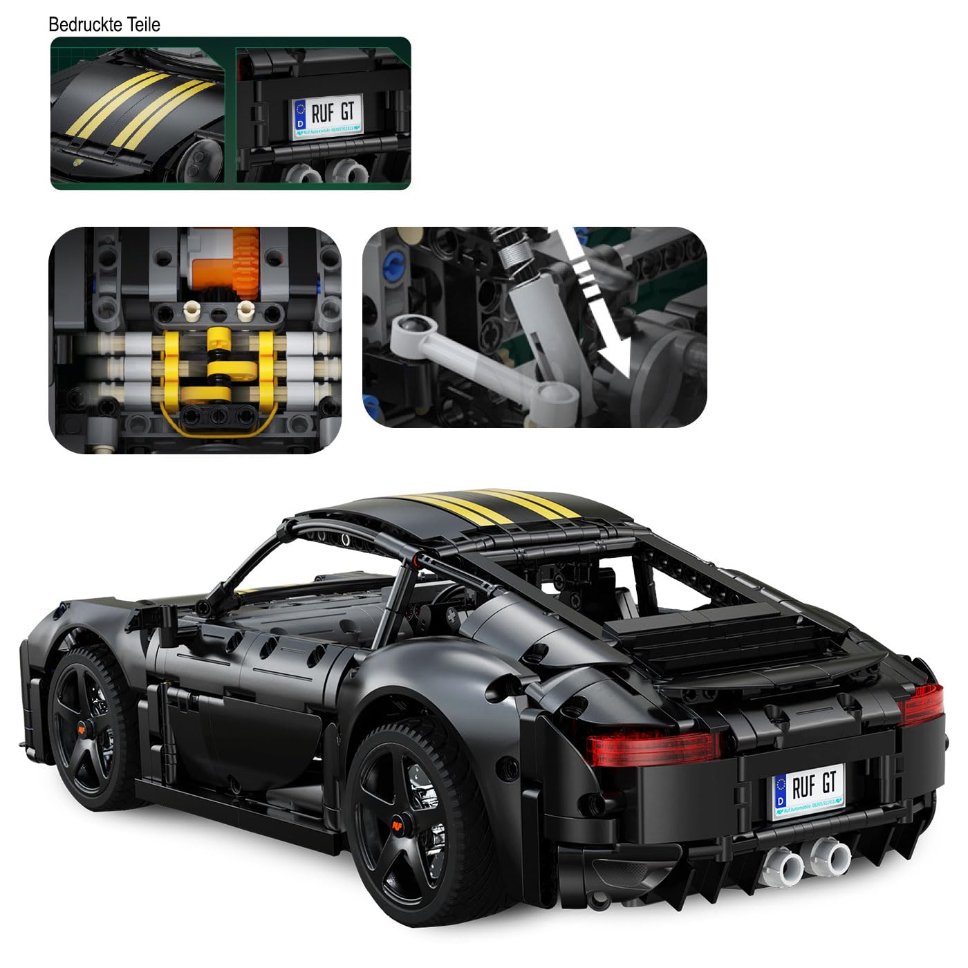 JAMARA 402874 CADA RUF GT 1:10 Bricks, zabawkowy samochód, model samochodu, wyścigowy samochód sportowy dla dzieci od 8 lat, pomysł na prezent dla dzieci, wierny design, ręczne otwieranie i zamykanie