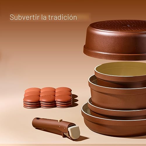 Miniatura 6 de CAROTE Juego de utensilios de cocina de cerámica con artículos esenciales de cocina, juego de ollas y sartenes desmontables antiadherentes, no