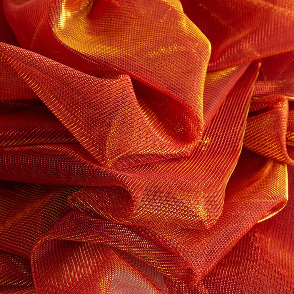 150CM*1M Glitter Tulle Mesh Fabric Gradient Mesh Material Fabric for Stage Performance Costume/Sewing/Party Favors-Red and Gold