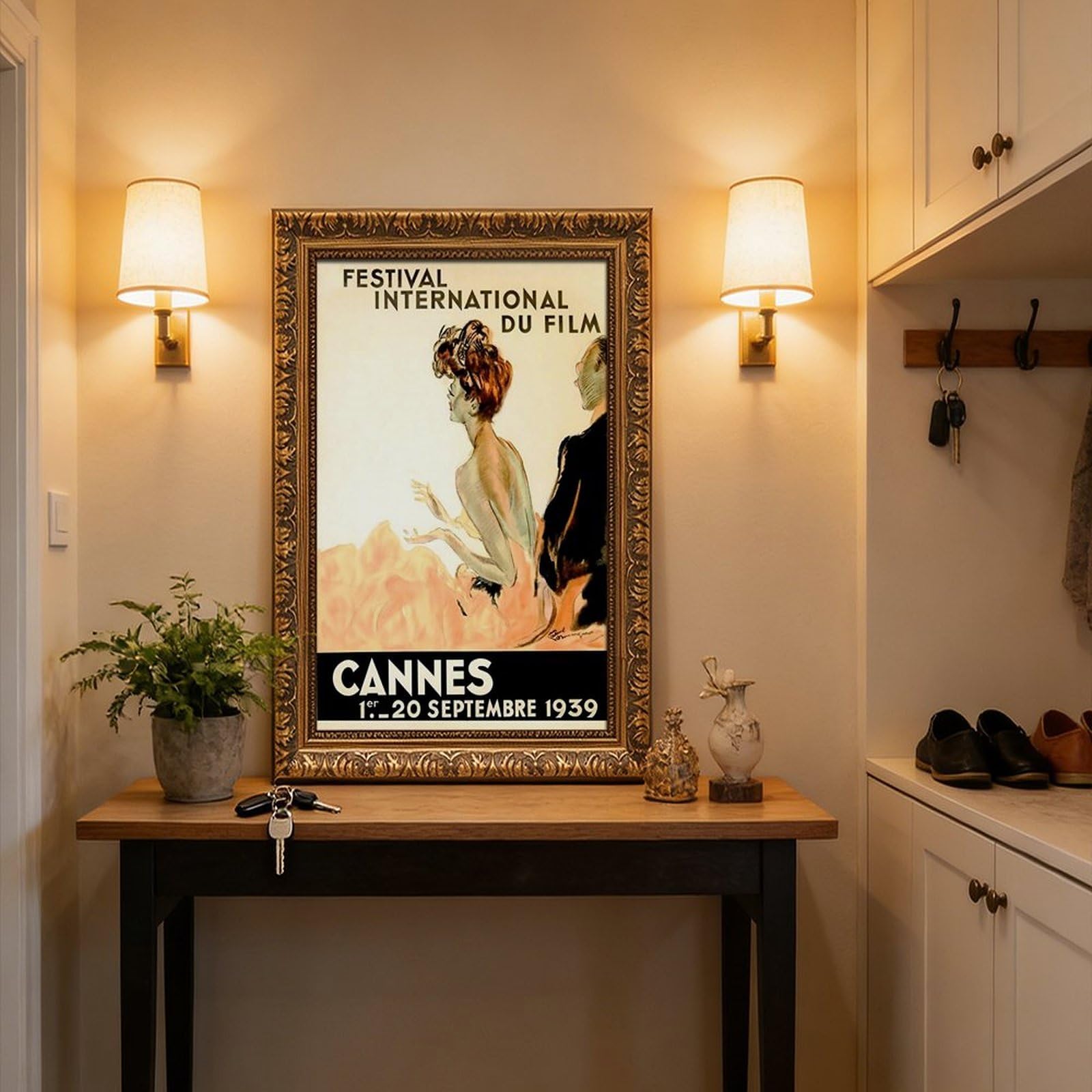 WCYB Festival International Du Film Fest 1939 Cannes Movie Fashion Couple Vintage Poster Stampe Canvas Deco Dipinti Wall Art Hangable Frame 20,3 cm L x 30,5 cm W