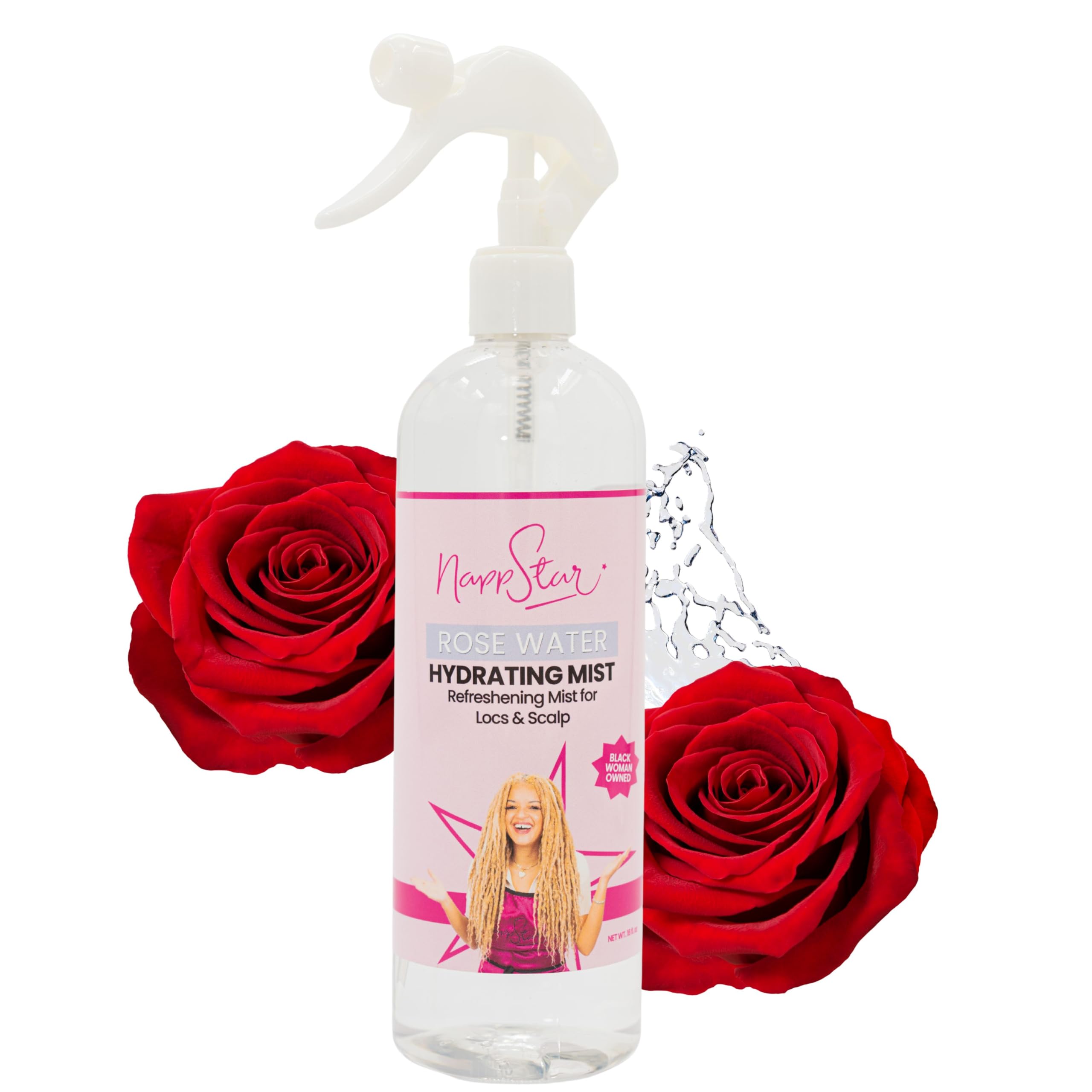 NappStar Rose Water Hydrating Mist, Moisturizing Spray for Dreadlocks, Loc Care with Aloe Vera, 16 Fl Oz