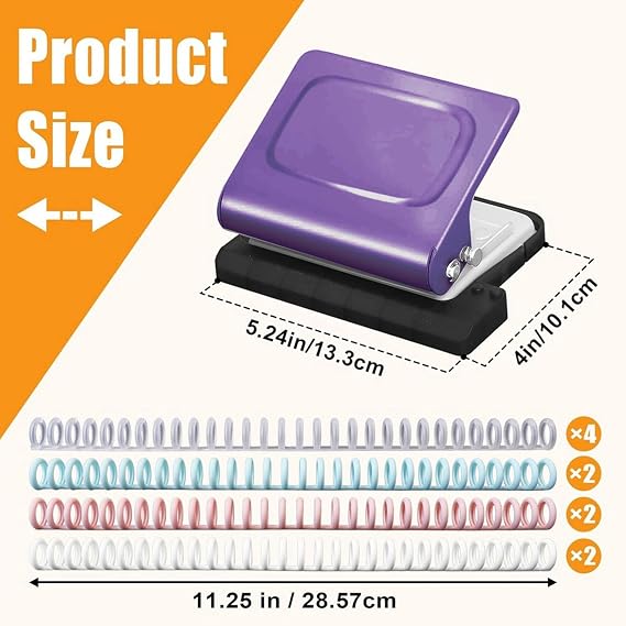 10 Multi-Color Binder Rings with 10 Hole Punch Binding Machine for Planners, 30 Holes on A4,20 Holes on A5 Purpler