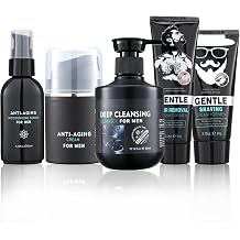 Men's Skin Care Set5PCS Skin Care Kit for Men,Includes Face Wash,Shaving Cream,Hair Removal Cream,Face Serum&Face Moisturizer,Complete Skincare Set,Ideal Birthday Gift for Him
