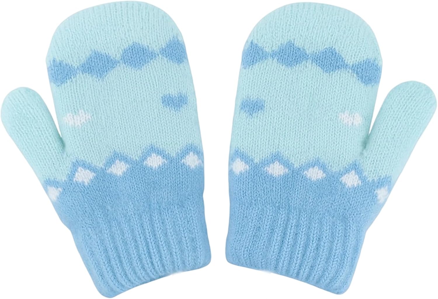 Kids Toddler Warm Mittens Knitted Gloves Cold Weather Fleece Line Anti-lost String Boys Girls 3-5Y