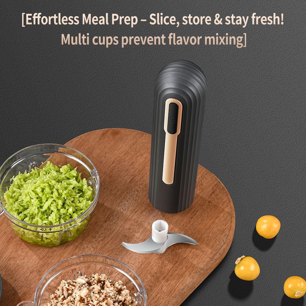 Mini procesador eléctrico de alimentos, procesador de alimentos portátil USB de 4 tazas, picador de ajo, para cortar en cubitos, picar y hacer puré, negro 5