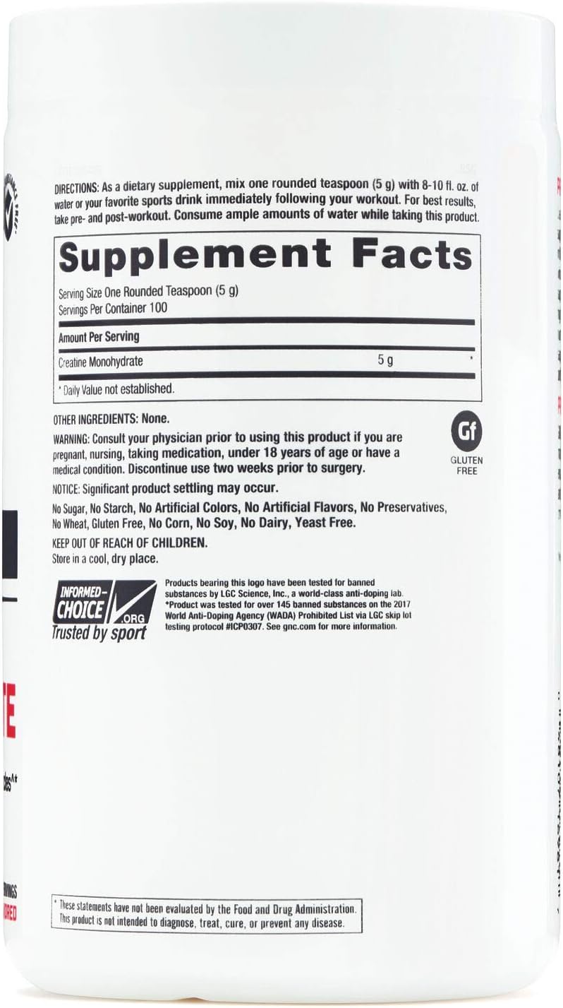 GNC Pro Performance Creatine Monohydrate - Unflavored, 100 Servings, Improves Athletic Performance