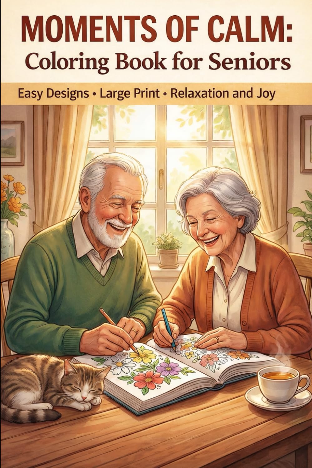 MOMENTS OF CALM: Coloring Book for Seniors: Easy Designs • Large Print • Relaxation and Joy